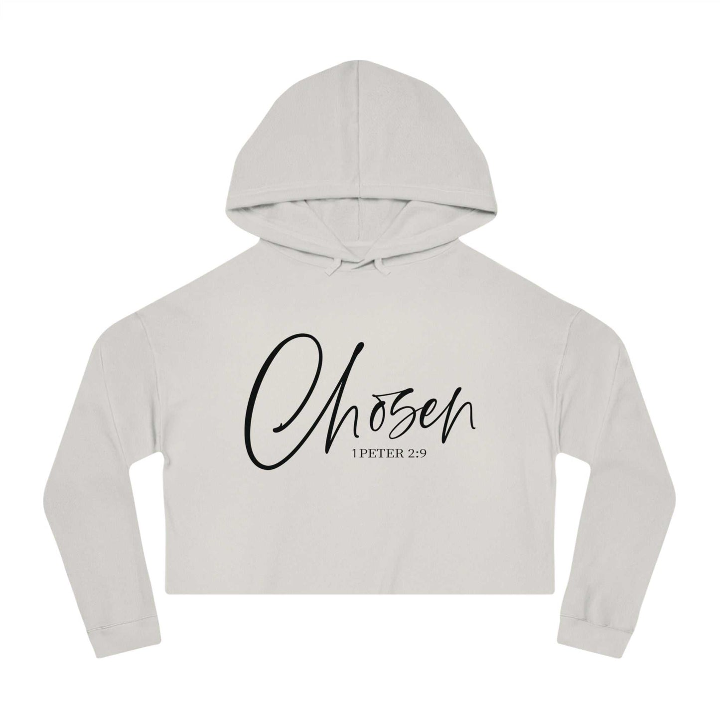 Faith-Inspired Cropped Sweatshirt — "Choosen" with 1 Peter 2:9 - Dream Studio Prints
