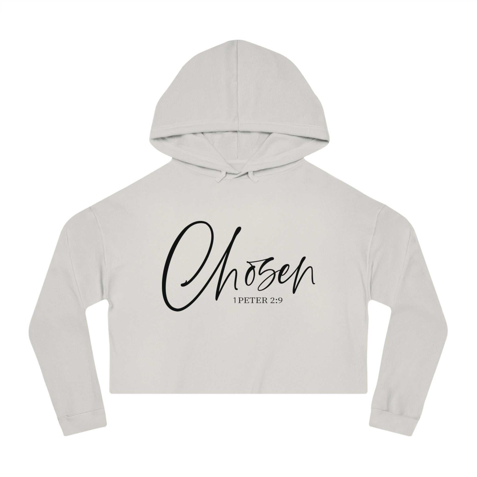 Faith-Inspired Cropped Sweatshirt — "Choosen" with 1 Peter 2:9 - Dream Studio Prints