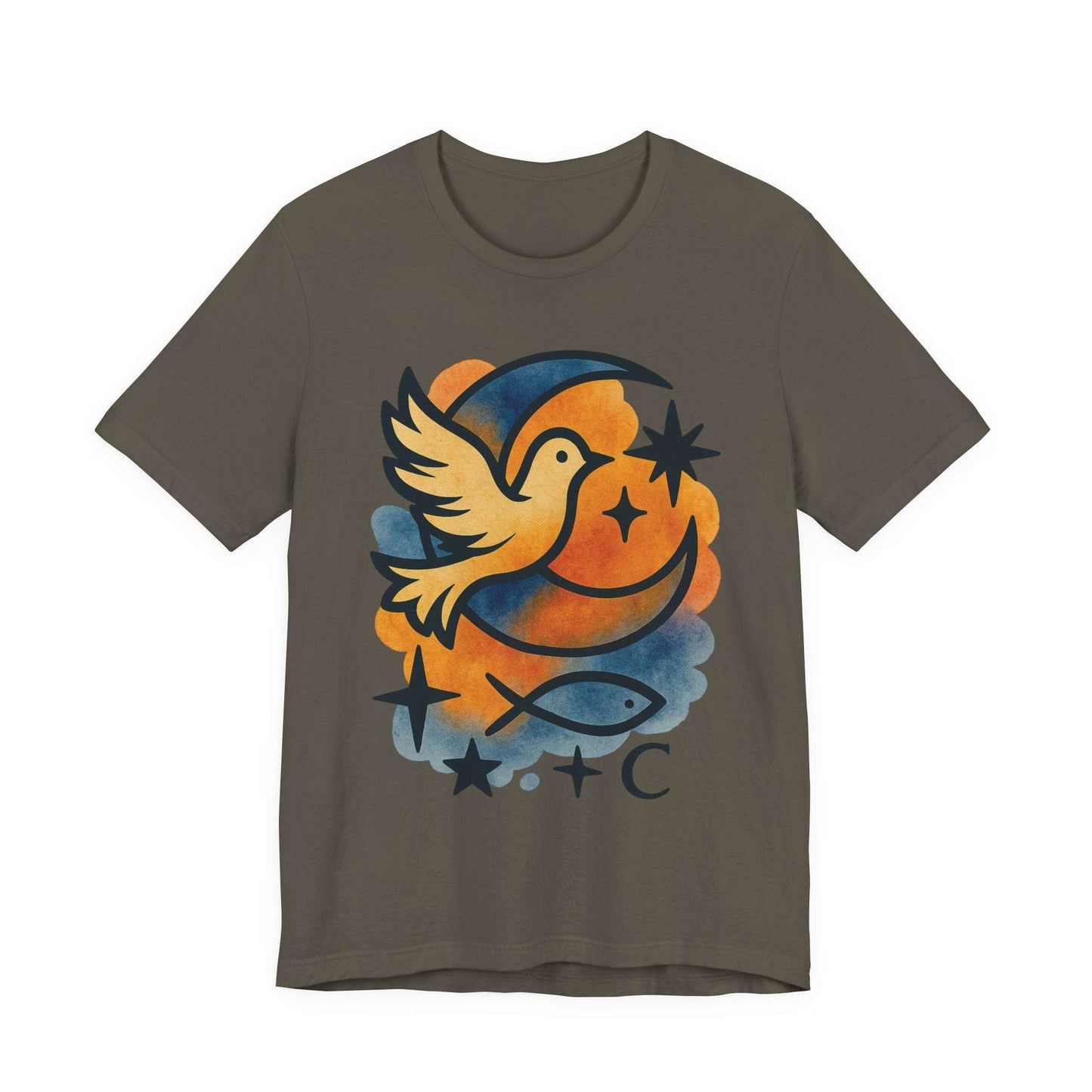 Dove & Crescent Moon Graphic Tee — Spiritual Dove Fish Symbol T-Shirt - Dream Studio Prints