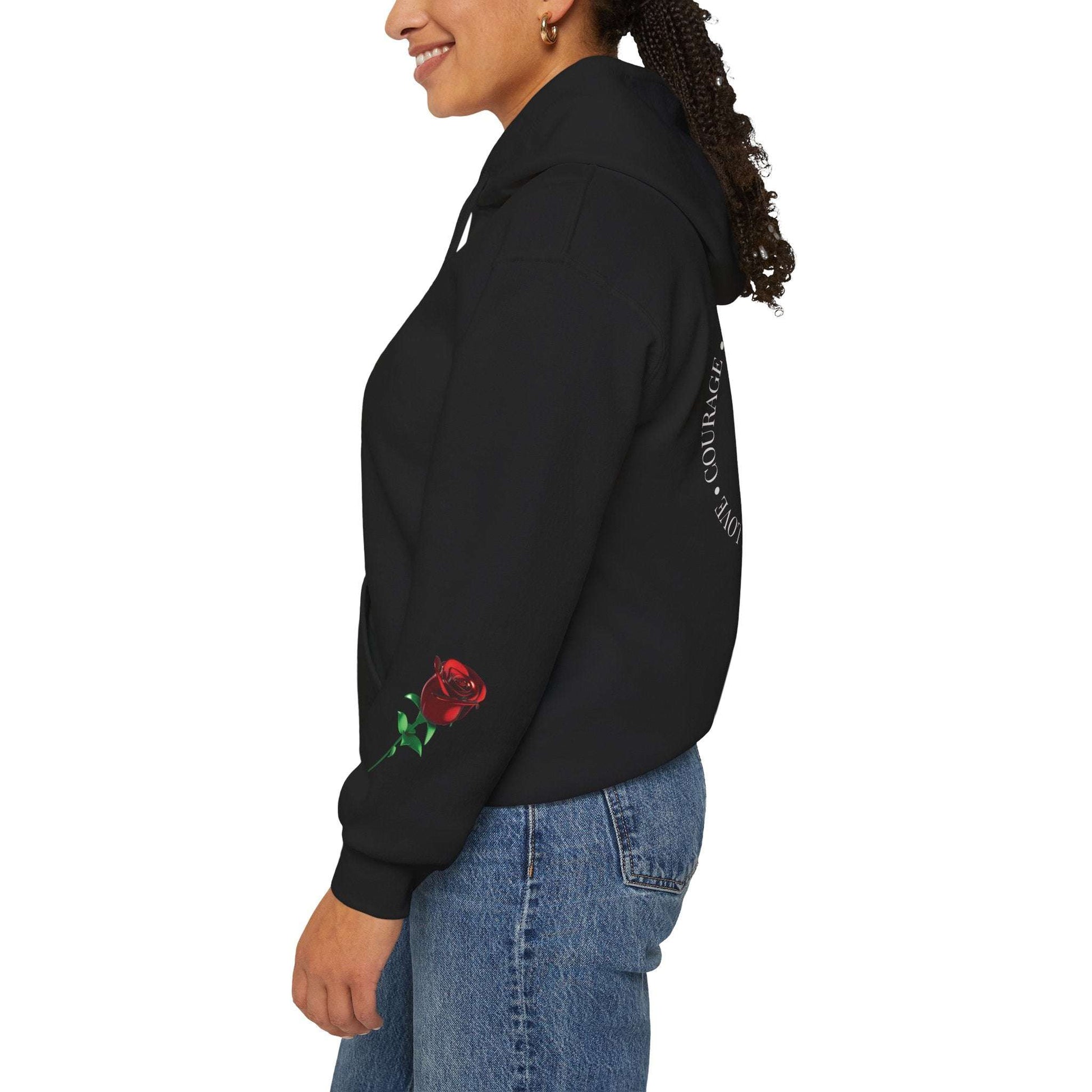 Rose Emblem Hoodie — Courage, Strength & Connection Graphic Pullover - Dream Studio Prints