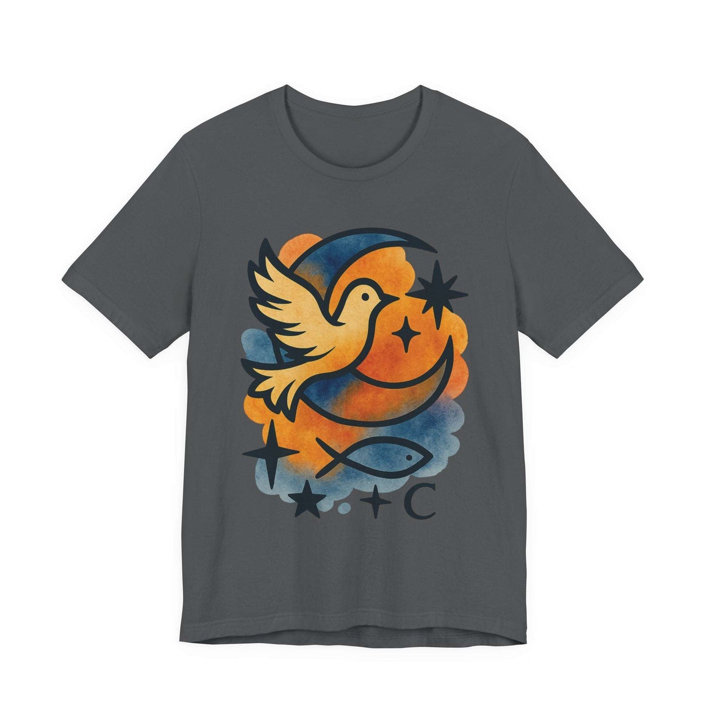 Dove & Crescent Moon Graphic Tee — Spiritual Dove Fish Symbol T-Shirt - Dream Studio Prints