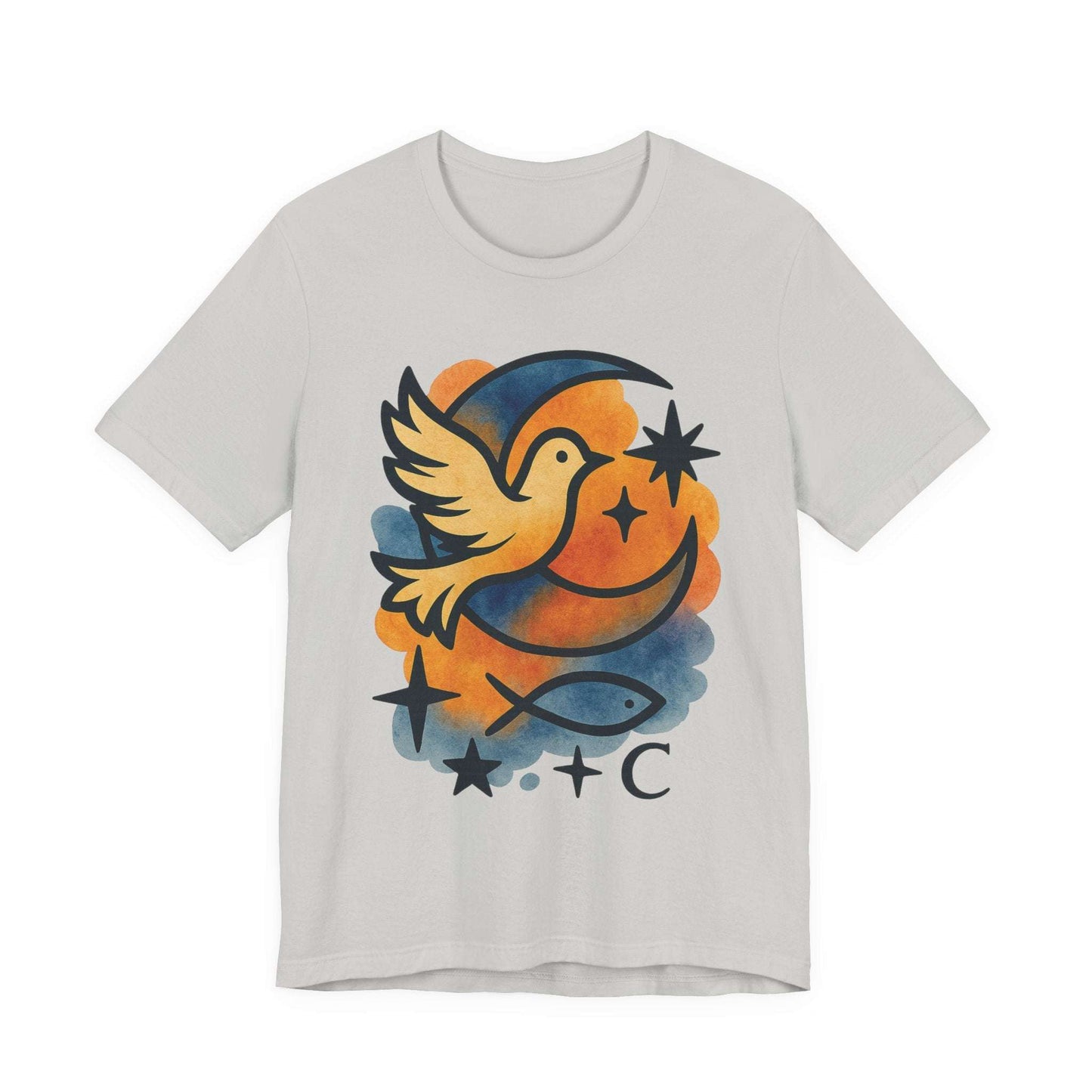 Dove & Crescent Moon Graphic Tee — Spiritual Dove Fish Symbol T-Shirt - Dream Studio Prints