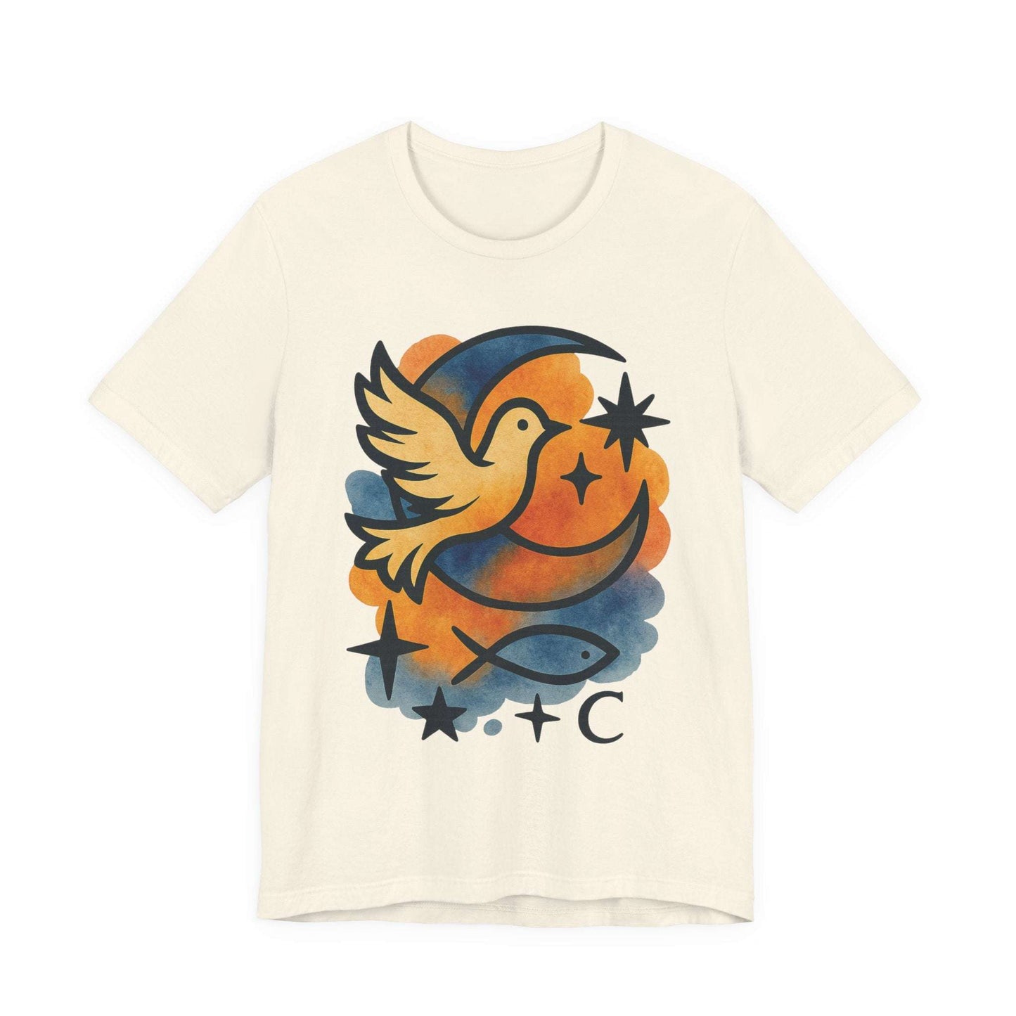 Dove & Crescent Moon Graphic Tee — Spiritual Dove Fish Symbol T-Shirt - Dream Studio Prints
