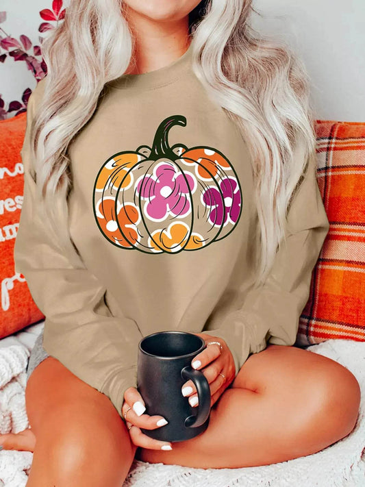 Halloween Thanksgiving Sweatshirt Floral Pumpkin Graphic - Dream Studio Prints