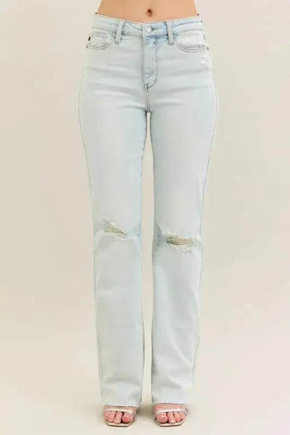 Judy Blue Full Size Destroy & Fray Hem Bootcut Jeans Plus Size - Dream Studio Prints