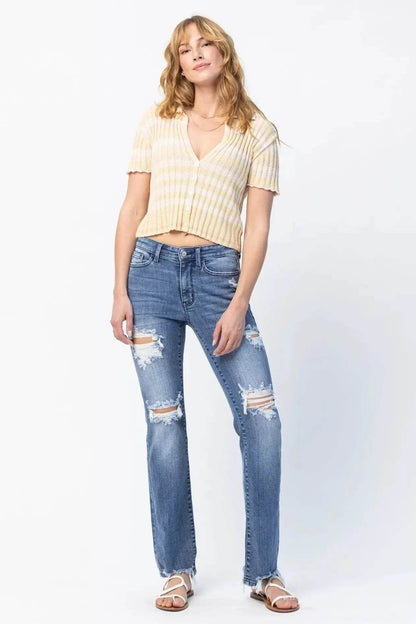 Judy Blue Full Size Mid Rise Destroy Straight Jeans Plus Size - Dream Studio Prints