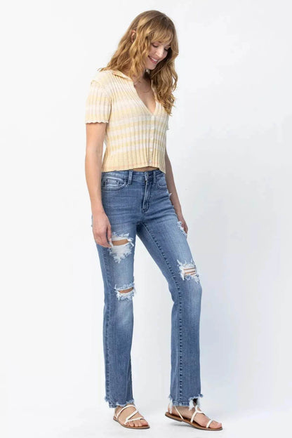 Judy Blue Full Size Mid Rise Destroy Straight Jeans Plus Size - Dream Studio Prints