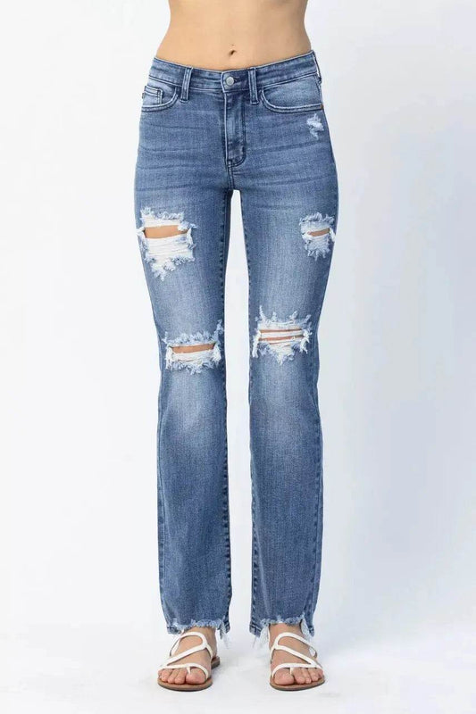 Judy Blue Full Size Mid Rise Destroy Straight Jeans Plus Size - Dream Studio Prints