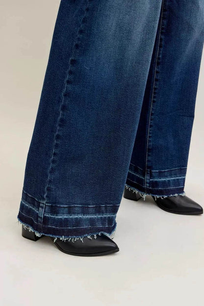 Judy Blue High Waist Palazzo Jeans with Front Patch Pockets - Dream Studio Prints
